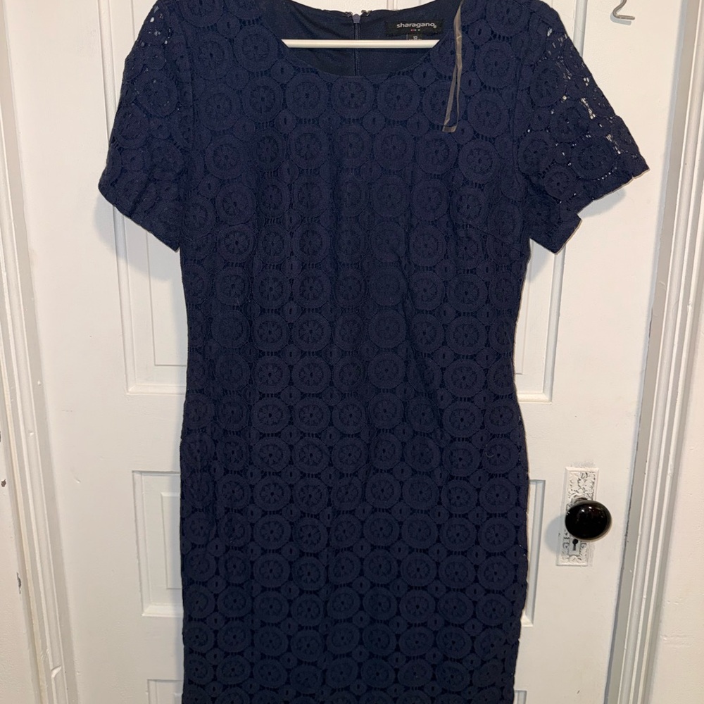 Sharagano Navy Lace Midi Dress